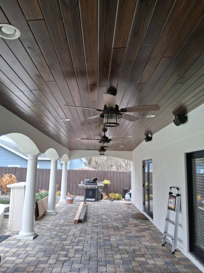 dark wood porch ceiling