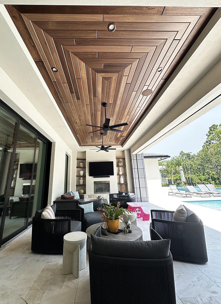 wood ceiling on outdoor patio