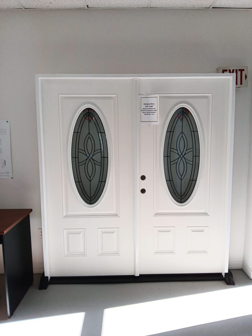 double door for exterior of home displayed in warehouse
