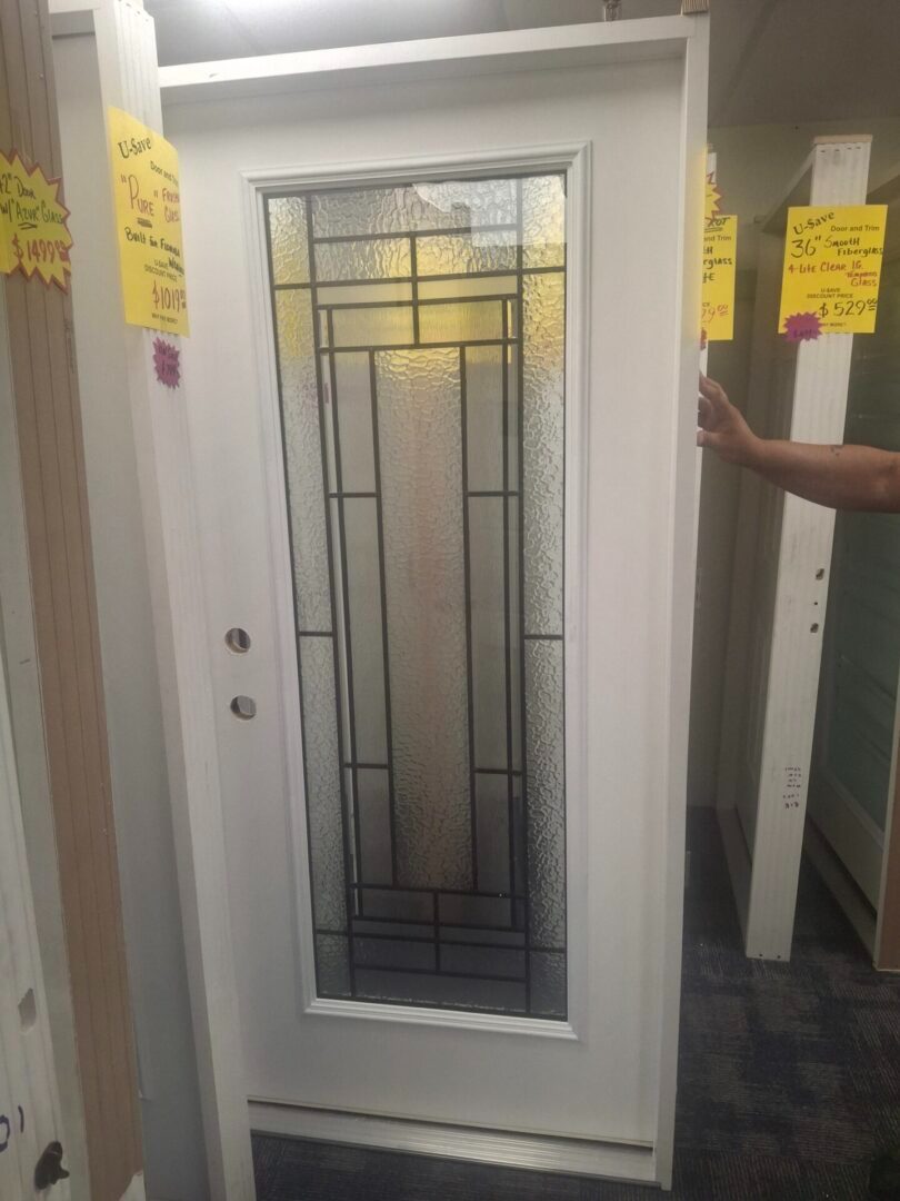 exterior home door with frosted glass insert