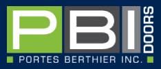 Portes Berthier Inc logo includes the letters PBI and the word doors